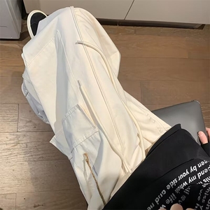 美式复古潮牌高腰休闲长裤男女春秋新款多口袋百搭高街工装直筒裤图片