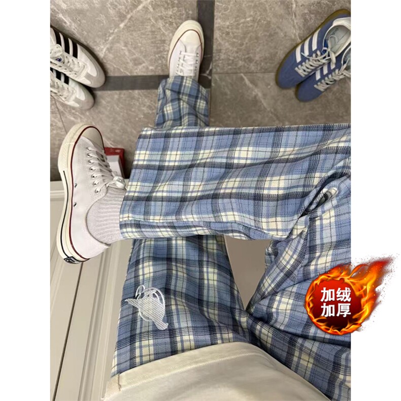 网图有货北卡蓝格子裤子男女侧拉链直筒裤A1235-常规P52加绒P58,男装卫衣,星座1505