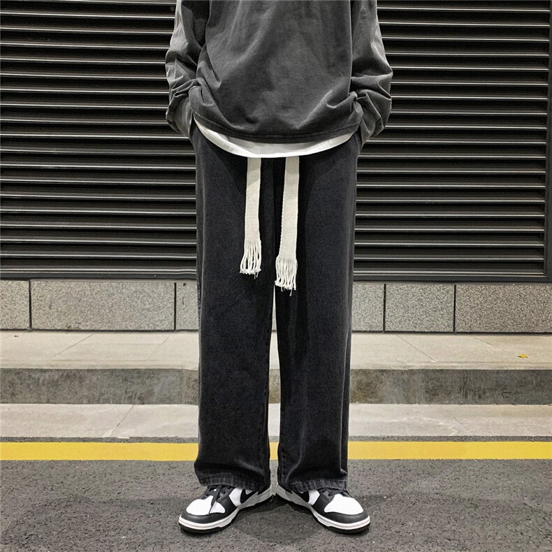 爆！春新品直筒牛仔裤宽松复古系带显瘦阔腿裤XN60P50控68,男装牛仔裤,A247A