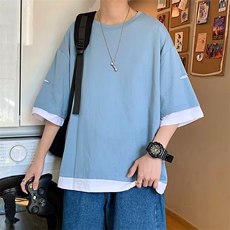 假两件T恤男短袖港风潮流卫衣帅气百搭2026夏季ins体恤ST536-P30，男装T恤，星座412-2