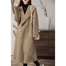 2024秋季新款纯色长袖中长款双面呢大衣通勤百搭，女装双面呢大衣，贝源羊绒
