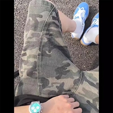 cleanfit迷彩牛仔短裤男夏季薄款美式复古解构裤子过膝工装五分裤，男装牛仔裤，星座1008