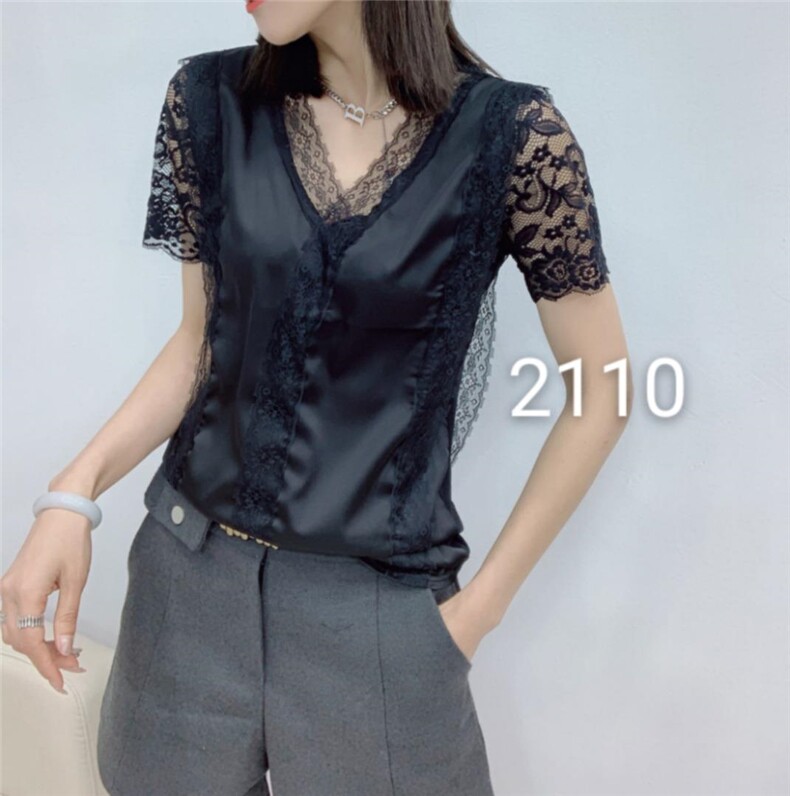 v领蕾丝拼接醋酸打底，其它，帝瀛 DY