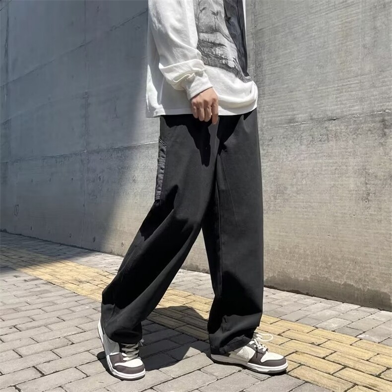 复古宽松裤子男士秋季直筒宽松潮大码阔腿拖地休闲裤MK504P38,男装休闲裤,星座1013-5