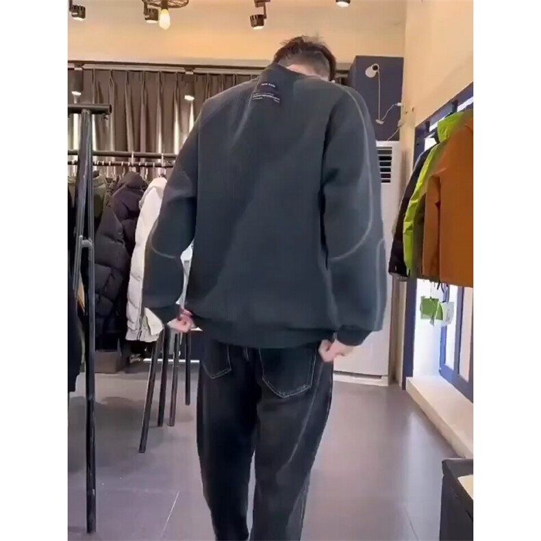 墨麦客男装竖纹肌理圆领卫衣男士2025春季新款休闲简约套头上衣男，男装卫衣，星座506A