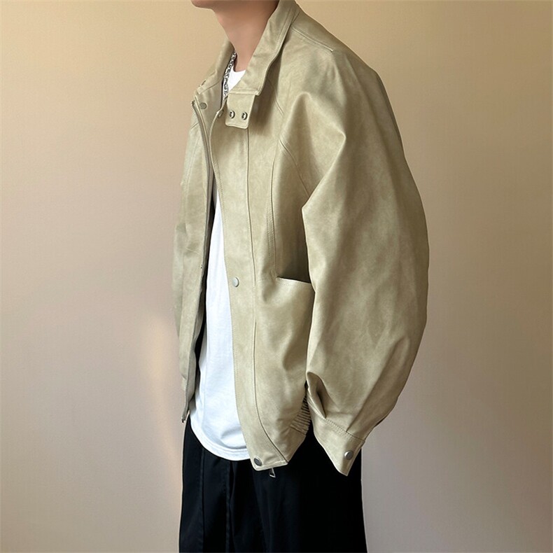 主推现货新款立领皮衣外套男宽松休闲机车皮夹克A351-AP2465-P105,男装夹克,电商A351