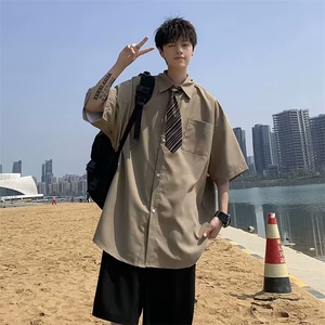 夏季新款衬衫潮流男高级感百搭简约休闲衬衣送领带CS071-P32图片