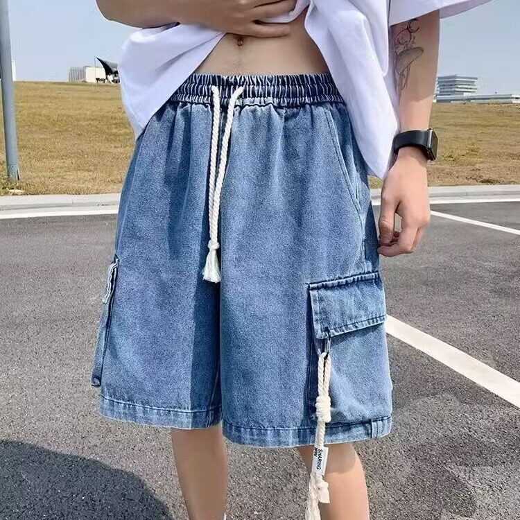 工装牛仔短裤男士夏季薄款潮牌休闲中裤男生宽松大码五分裤子男款,男装牛仔裤,星座1013