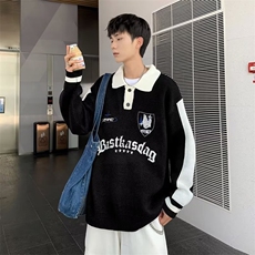 美式复古街头ins潮牌情侣针织衫潮刺绣提花polo衫毛衣M937-P43，男装针织衫/毛衣，星座512-2