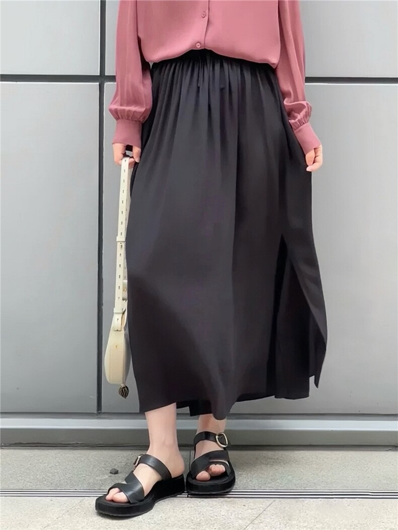 2025新款仿丝鬼绉垂感飘逸长款半身裙,女装连衣裙,湘姗