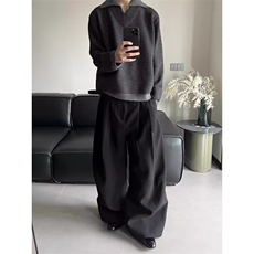秋冬款~老钱风cleanfit假两件撞色领慵懒风毛衣针织W1333/特P65，男装针织衫/毛衣，电商B350