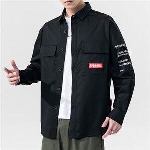 2021春季新款无影墙日系大码男字母印花韩版休闲宽松衬衫C557-P45图片