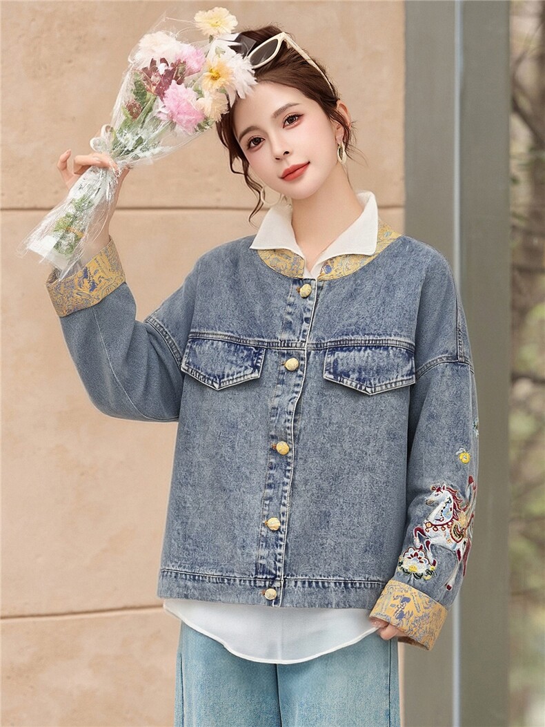 2026春季新款原创设计单排扣圆领短款牛仔上衣,女装短外套,天丝秀