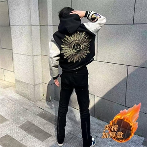 网图太阳之眼棒球夹棉外套刺绣皮袖夹克 A025-KY1805-P68 夹棉78图片