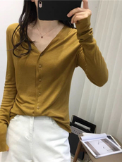 2025年春季冰丝针织开衫外套女士新款薄款V领打底衫内搭长袖上衣，女装针织衫/毛衣，千御纺羊绒