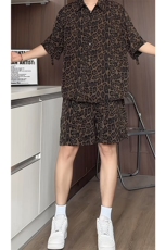 豹纹短袖衬衫男短裤男套装男M-5XL大码TZ78703P50控98立体白底图，男装牛仔裤，星座226-1