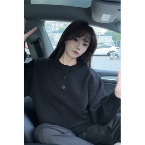 花灰色亨利领毛衣男款秋季松弛感慵懒风针织衫美式潮牌宽松打底衫图片