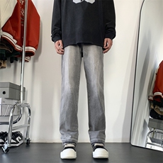 烟灰色高弹力牛仔裤毛边脚口修身显瘦X1213-NZ21-P55，男装牛仔裤，星座1213