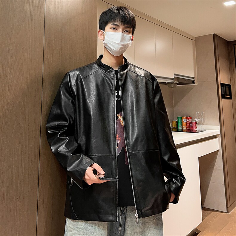 男士立领皮夹克男秋季宽松机床皮衣潮外套A266-PY005-P85控138图片