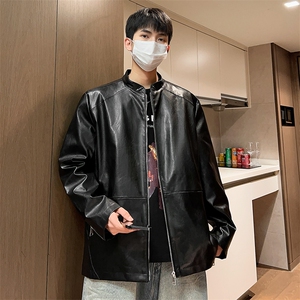男士立领皮夹克男秋季宽松机床皮衣潮外套A266-PY005-P85控138图片