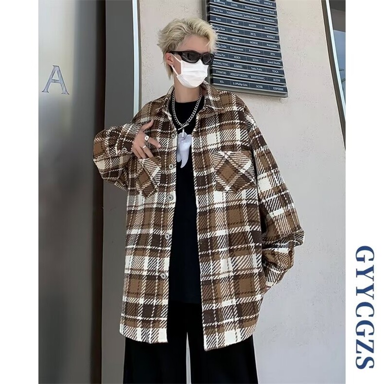 格子翻领外套男ins衬衫夹克上衣男生春秋款2025年休闲风登山少年,男装夹克,星座1210-1
