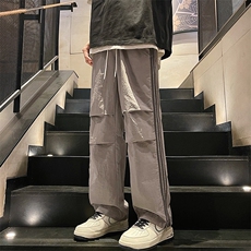 直播数据款春季新款撞色侧条纹伞兵裤宽松直筒休闲裤K501-P32，男装休闲裤，星座914-3