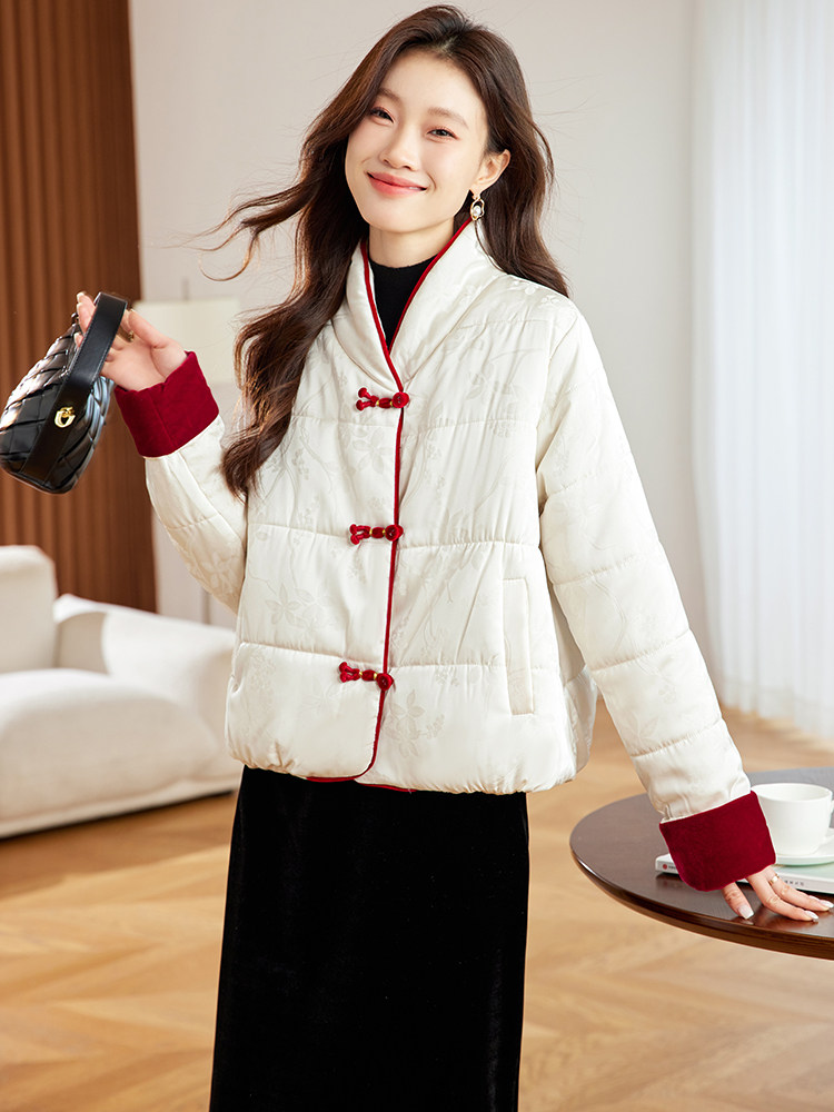 新中式国风羽绒棉服女2024冬季新款加厚保暖小个子立领盘扣小棉袄,女装棉衣/棉服,新依时派