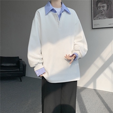 M-8XL假两件撞色polo衬衫翻领卫衣亨利领大码长袖上衣WY5117特P45，男装衬衫，电商B238