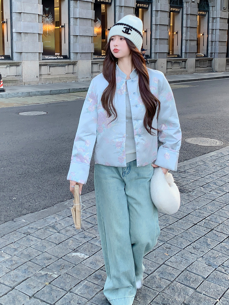 现货！（90新标带检）新中式提花料立体花羽绒服女气质保暖外套,女装羽绒服,衣秀之家