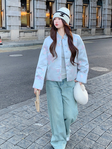 现货！（90新标带检）新中式提花料立体花羽绒服女气质保暖外套图片