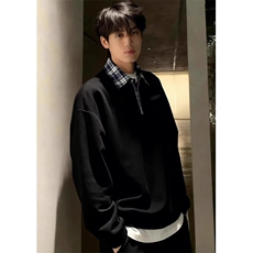 拼接假两件卫衣男款冬季半拉链上衣潮牌衬衫领polo衫TWW19，男装衬衫，星座1116A（原606A-3）