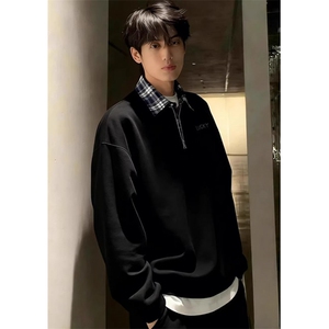 拼接假两件卫衣男款冬季半拉链上衣潮牌衬衫领polo衫 TWW19图片