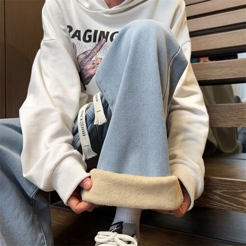 加绒加厚牛仔裤男士冬季新款宽松直筒阔腿裤子XZ212-QK8018-P50,男装牛仔裤,星座212