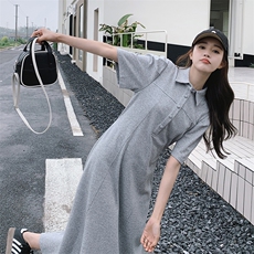 纯色POLO领连衣裙女夏季新款通勤休闲泡泡袖裙子82335-P110-K148，女装连衣裙，辉之琳