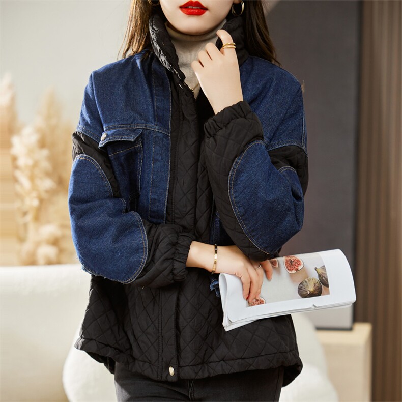 加厚保暖牛仔派克服休闲通勤简约个性时尚宽松2022冬新款显瘦外套，女装派克服，多彩