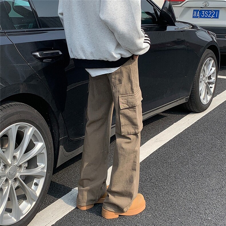 美式洗染棕微喇牛仔裤男潮牌cleanfit阔腿长裤高街宽松裤子185,男装休闲裤,星座506