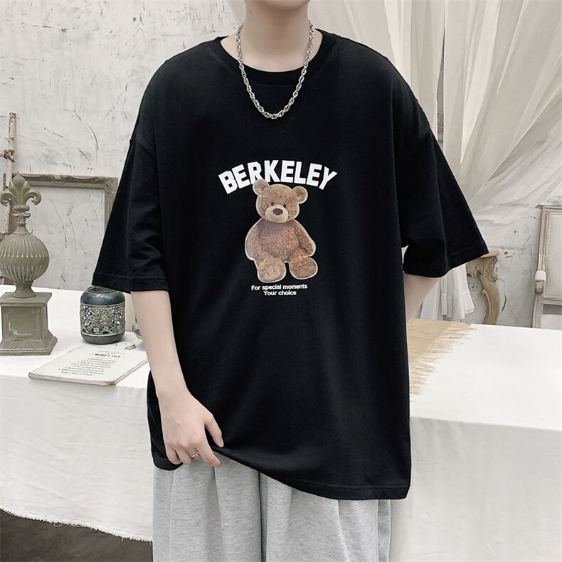 韩系简约小熊印花短袖T恤帅气大码宽松男潮517A-1-T915-P28控38，男装T恤，星座517A-1