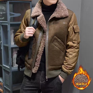 (网图)皮毛一体复古外套加绒鹿皮绒机车服外套夹克313B-8906-P180图片