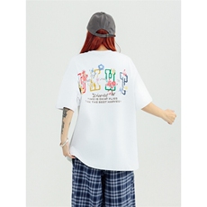 万针全刺绣工艺抖音得物高品质260克重磅纯棉双纱美式高街短袖T恤，男装T恤，电商A486