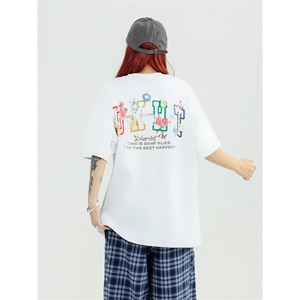 万针全刺绣工艺抖音得物高品质260克重磅纯棉双纱美式高街短袖T恤图片