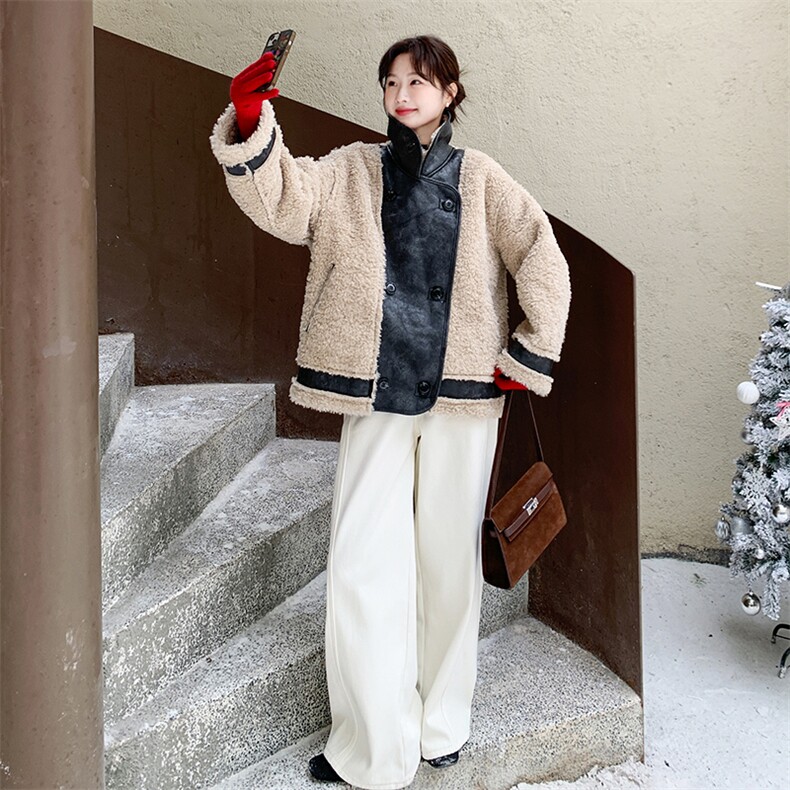 韩系双面穿皮毛一体环保羊羔毛加厚外套F692-P215-K298,女装毛呢外套,2C255