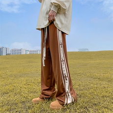 男款潮牌十字架拼接运动裤美式复古宽松直筒阔腿裤K7345-P31，男装休闲裤，星座512-3