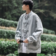 新中式潮渐变色牛仔夹克男士刮烂外套唐装盘扣褂子W5861-P75，男装夹克，星座412-3