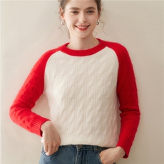 2025百搭时尚简约圆领拼色麻花羊绒衫,女装羊绒衫,暖凌绒,清河羊绒市场 2025百搭时尚简约圆领拼色麻花羊绒衫,女装羊绒衫,暖凌绒,清河羊绒市场