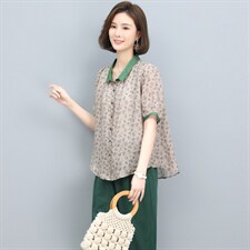 高端苎麻纯亚麻碎花上衣女妈妈装2025夏季新款大码亚麻，女装衬衫，奕阳依阁