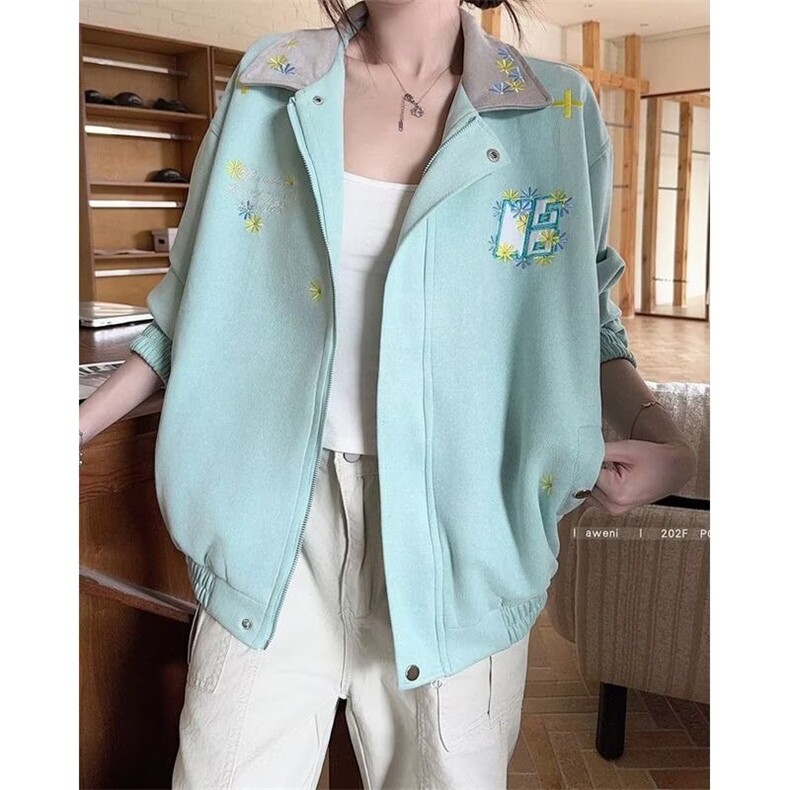 wx101-P70美式复古勋章刺绣拼色棒球服外套男女情侣中性学院风,女装短外套,电商B323A