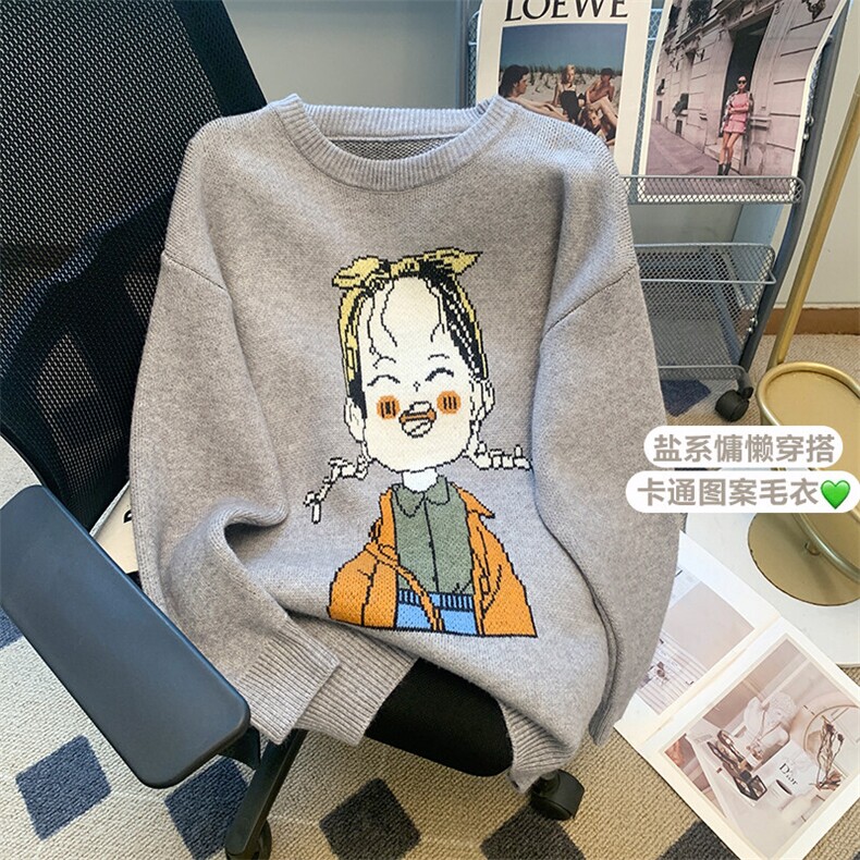 软糯卡通毛衣套头女秋冬季设计感长袖上衣宽松慵懒针织 MY002-75图片