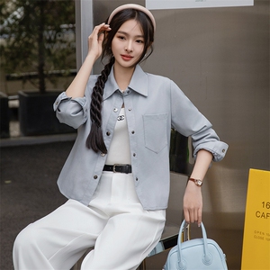 BAO海宁春季薄款皮衣外套女短款年轻时尚百搭仿绵羊皮皮夹克潮图片