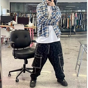高街复古牛仔男2025春秋季新款提花束脚哈伦裤痞帅潮流休闲裤子图片