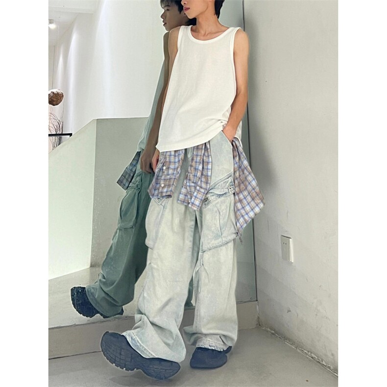 复古水洗工装牛仔裤男美式vintage宽松阔腿裤NA277,男装牛仔裤,星座1116A（原606A-3）